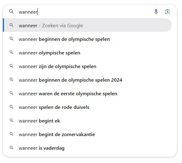 google automatische suggesties - zoekwoorden onderzoek